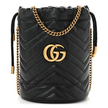 GUCCI Calfskin Matelasse Mini GG Marmont 2.0 Bucket Bag Black