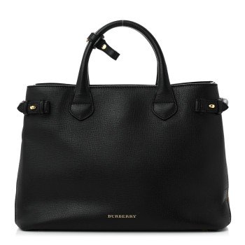 BURBERRY Derby Calfskin House Check Medium Banner Tote Black