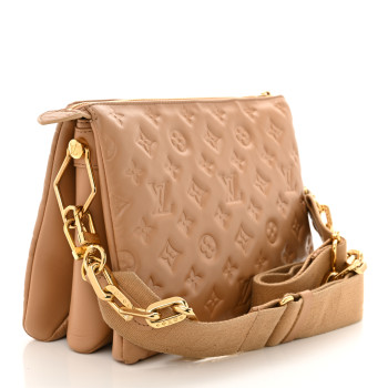 LOUIS VUITTON Lambskin Embossed Monogram Coussin PM Camel