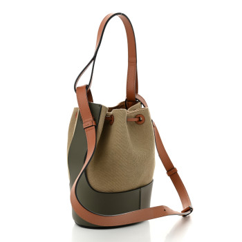 LOEWE Canvas Calfskin Balloon Bucket Bag Khaki Tan