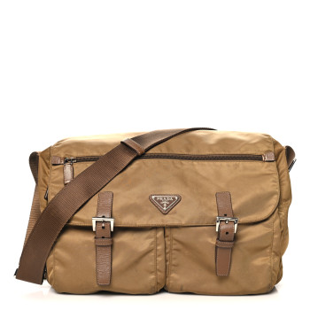 PRADA Vela Saffiano Messenger Bag Tabacco