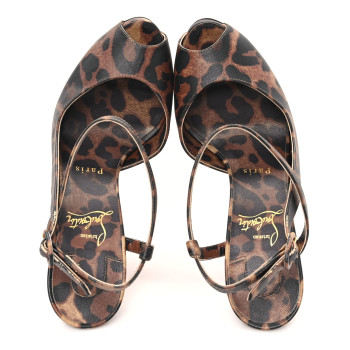 CHRISTIAN LOUBOUTIN Calfskin Leopard Printed Luxor Jenlove Alta 120 Pumps 38.5 Brown