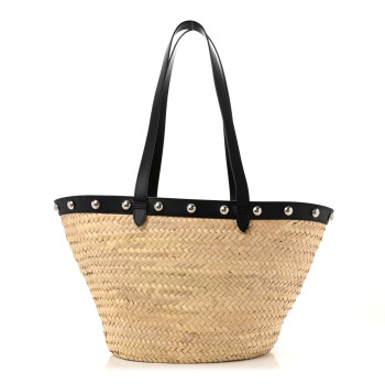 CELINE Raffia Calfskin Studs Basket Shoulder Bag Tote Black