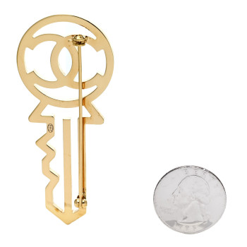 CHANEL Crystal CC Key Brooch Black Gold