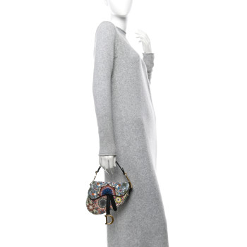 CHRISTIAN DIOR Canvas Embroidered Kaleidiorscopic Mini Saddle Bag Multicolor