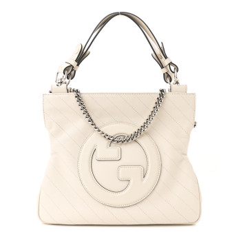GUCCI Sakai Be Green Calfskin Diagonal Stitched Small Blondie Tote Mystic White
