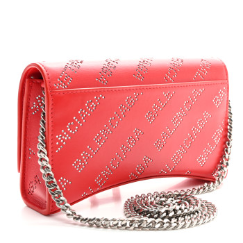 BALENCIAGA Metallic Smooth Calfskin Crystal Diagonal Allover Logo Hourglass Wallet Flame