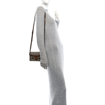 GUCCI GG Supreme Monogram Mini Horsebit 1955 Shoulder Bag Beige Brown Sugar