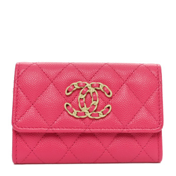 CHANEL Caviar Quilted Chain CC Flap Card Holder Dark Pink