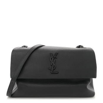 SAINT LAURENT Grain De Poudre Medium West Hollywood Monogram Fold-Over Black