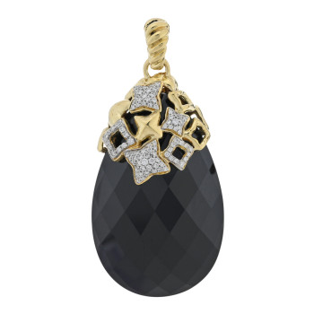DAVID YURMAN 18K Yellow Gold Diamond Black Onyx Quatreoil Pendant