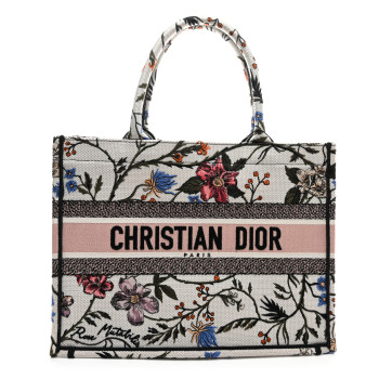 CHRISTIAN DIOR Canvas Embroidered Medium Rosa Mutabilis Book Tote Multicolor