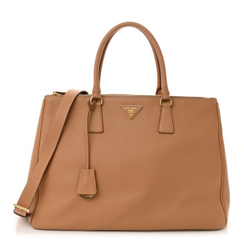 PRADA Soft Grain Calfskin Extra Large Galleria Double Zip Tote Natural