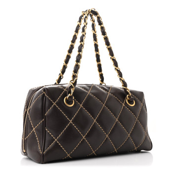 CHANEL Calfskin Wild Stitch Chain Bag Brown