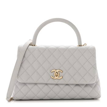 CHANEL Caviar Quilted Small Coco Handle Flap Light Grey