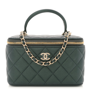 CHANEL Iridescent Lambskin Quilted Small Top Handle Vanity Case With Chain Green