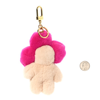 LOUIS VUITTON Mink Fur Vivienne Vision Bag Charm Key Holder Pink Beige