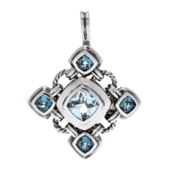 DAVID YURMAN Sterling Silver Blue Topaz Renaissance Cross Enhancer Pendant