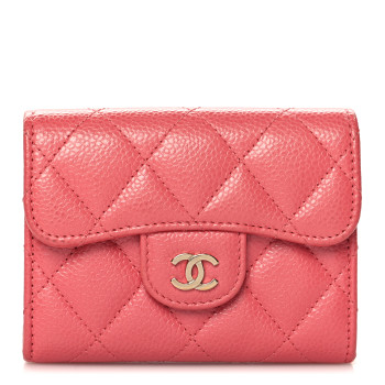 CHANEL Caviar Quilted Flap Card Holder Wallet Pink