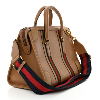 GUCCI Koi Calfskin Medium Bauletto Duffle Top Handle Bag Tan