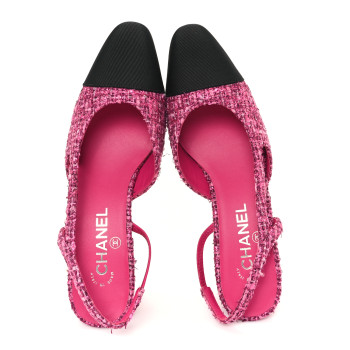 CHANEL Tweed Grosgrain Cap Toe CC Slingback Pumps 39 Pink Black CHANEL Tweed Grosgrain Cap Toe CC Slingback Pumps 39 Pink Black