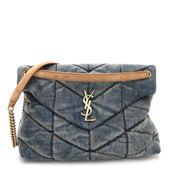 SAINT LAURENT Denim Quilted Medium Loulou Puffer Monogram Chain Satchel Blue Cinnamon