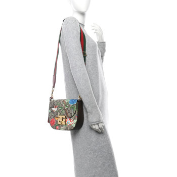 GUCCI GG Supreme Monogram Tian Web Medium Padlock Messenger Shoulder Bag Beige Multicolor New Acero