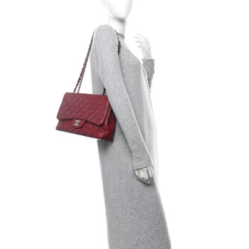 CHANEL Caviar Quilted Jumbo Single Flap Red