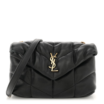 SAINT LAURENT Lambskin Quilted Toy Loulou Puffer Monogram Chain Satchel Black