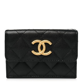 CHANEL Caviar Quilted Small Textured CC Flap Wallet Black CHANEL Caviar Quilted Small Textured CC Flap Wallet Black