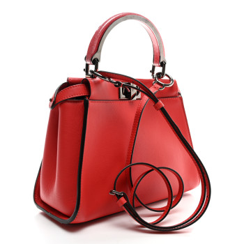 FENDI Vitello Seta Nappa Mini Plexi Handle Peekaboo Iconic Satchel Pomodoro