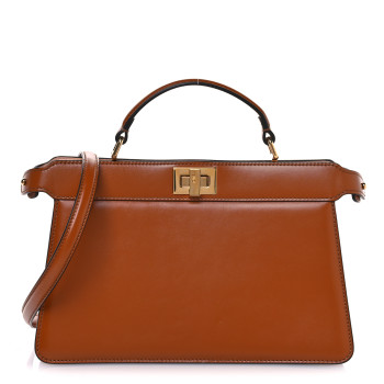 FENDI Vitello King Luxor Shiny Nappa Medium Peekaboo I SEE U East West Satchel Brandy Light Rose