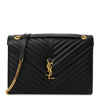 SAINT LAURENT Grain De Poudre Matelasse Chevron Large Monogram Satchel Black