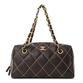 CHANEL Calfskin Wild Stitch Chain Bag Brown