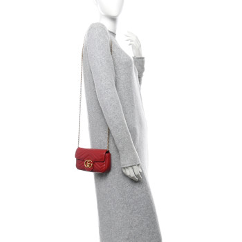 GUCCI Calfskin Matelasse Super Mini GG Marmont Shoulder Bag Hibiscus Red