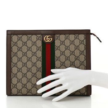 GUCCI GG Supreme Monogram Web Ophidia Pouch Brown