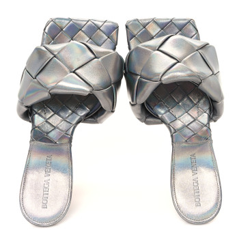 BOTTEGA VENETA Laser Nappa Maxi Intrecciato Lido 90mm Mule Sandals 37 Oyster