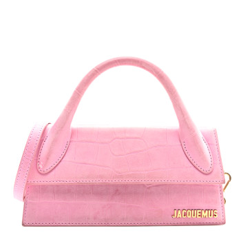 JACQUEMUS Nubuck Crocodile Embossed Le Chiquito Long Pink