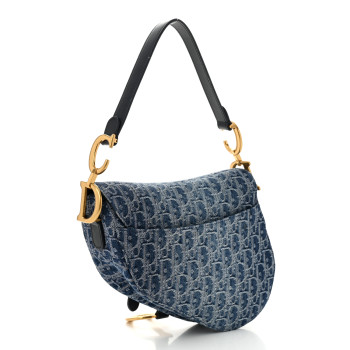 CHRISTIAN DIOR Denim Oblique Jacquard Saddle Bag Blue