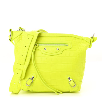 BALENCIAGA Extra Supple Calfskin Crocodile Embossed Neo Classic Hardware Hobo XS Flou Yellow