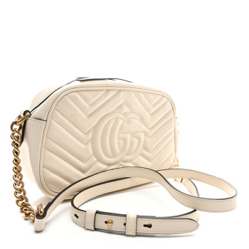 GUCCI Calfskin Matelasse Small GG Marmont Chain Shoulder Bag White
