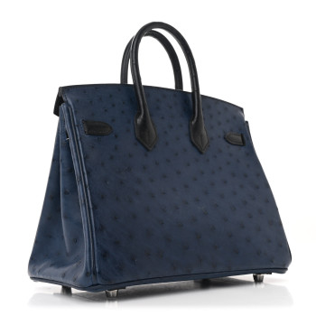 HERMES Ostrich Bi-Color Birkin 25 Bleu Iris Black