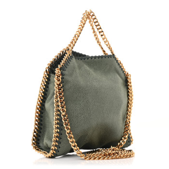 STELLA MCCARTNEY Shaggy Deer Tiny Falabella Fold Over Tote Stone Green