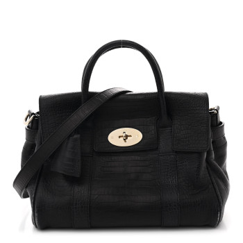 MULBERRY Calfskin Crocodile Embossed Small Bayswater Satchel Black