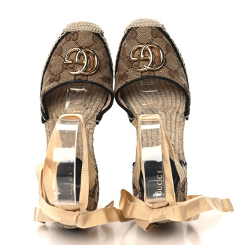 GUCCI Monogram Matelasse GG Marmont Ankle Wrap Platform 35/120mm Espadrille Wedges 35.5  35.5 Beige Ebony Black Sand Storm