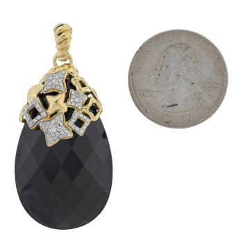 DAVID YURMAN 18K Yellow Gold Diamond Black Onyx Quatreoil Pendant
