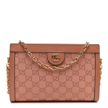 GUCCI Monogram Textured Dollar Calfskin Small Ophidia Chain Shoulder Bag Cloche Rose Pink