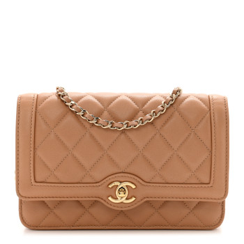 CHANEL Lambskin Quilted CC Wallet On Chain WOC Brown