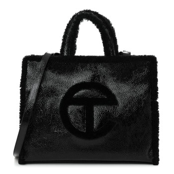 TELFAR X UGG Crinkle Patent Shearling Medium Shopping Bag Black