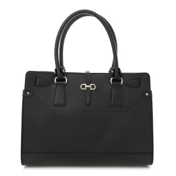 SALVATORE FERRAGAMO Printed Calfskin Briana Tote Black